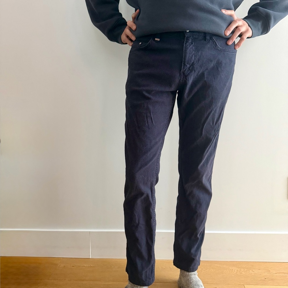 Hugo Boss Delaware Slim Fit Navy Pants small checks micro pattern - 33